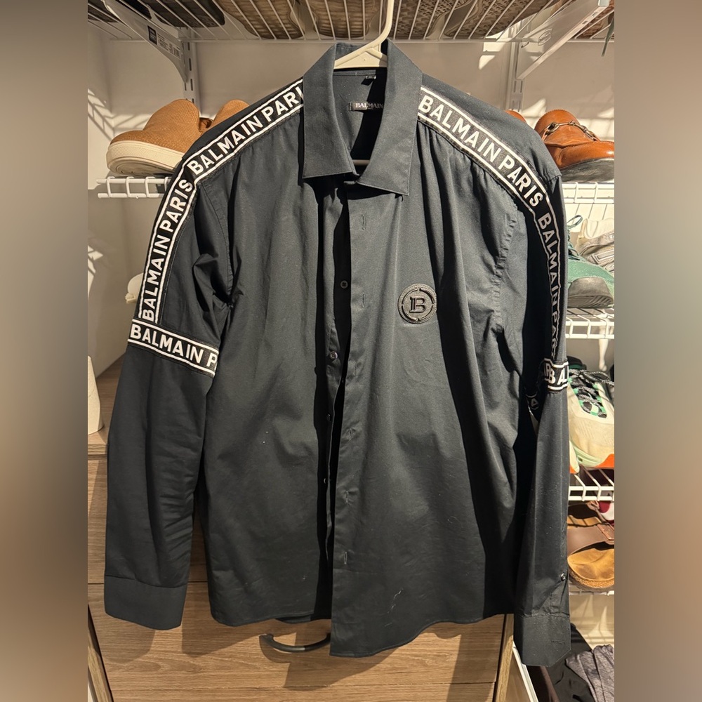 NWT Balmain Black Shirt with Logo Accents